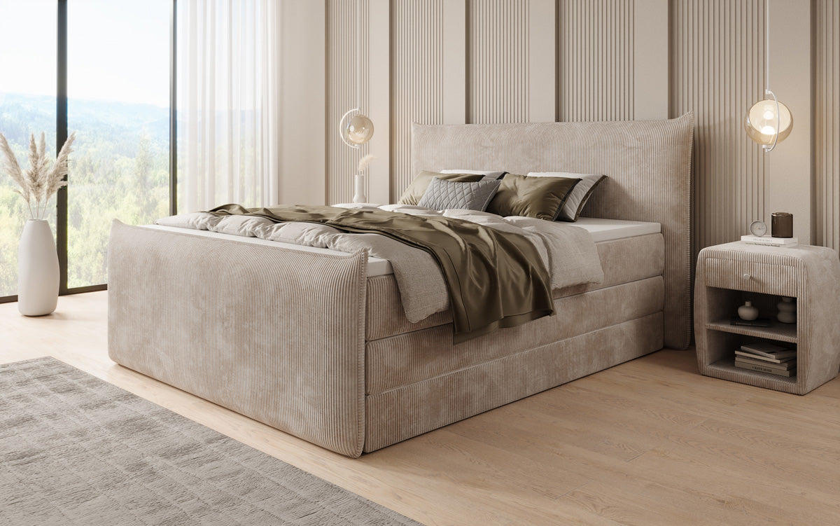 Box spring bed Liana II with lift-up storage in Corduroy