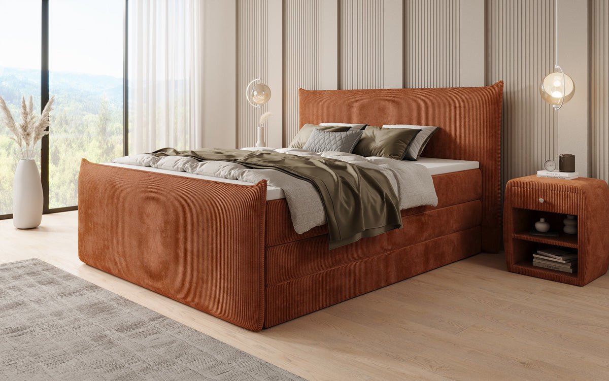 Box spring bed Liana II with lift-up storage in Corduroy