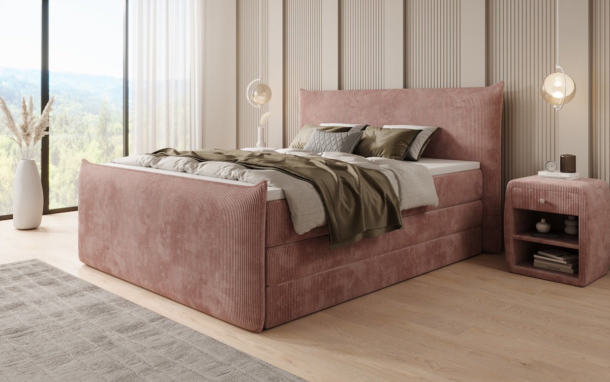 Box spring bed Liana II with lift-up storage in Corduroy