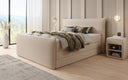 Box spring bed Liana II with lift-up storage in teddy bouclé