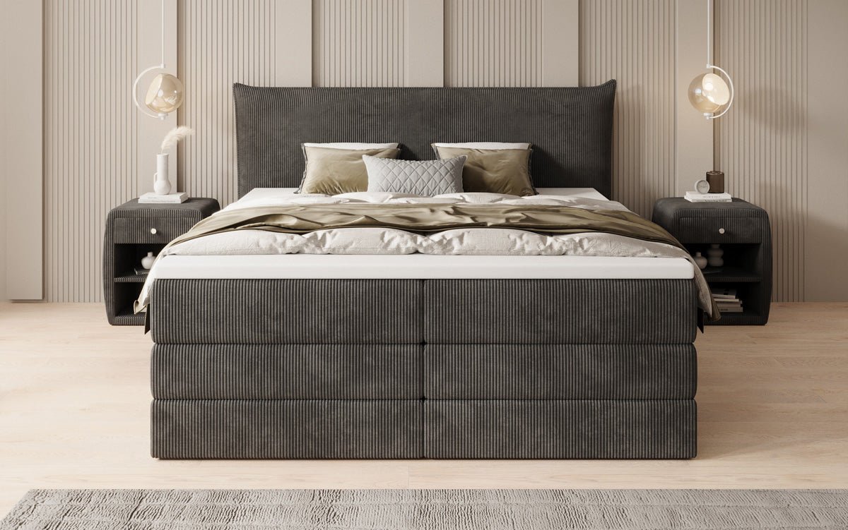 Box spring bed Liana with lift-up storage in Corduroy