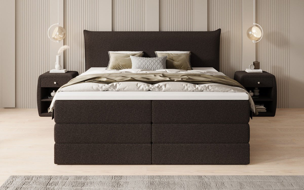 Box spring bed Liana with lift-up storage in teddy bouclé