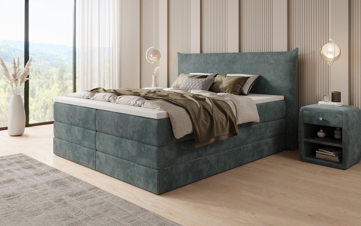 Box spring bed Liana with lift-up storage in Corduroy