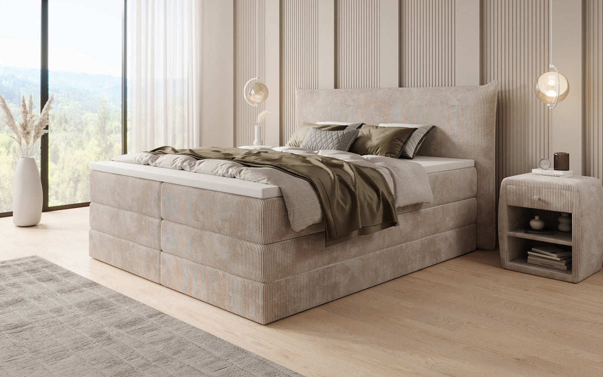 Box spring bed Liana with lift-up storage in Corduroy