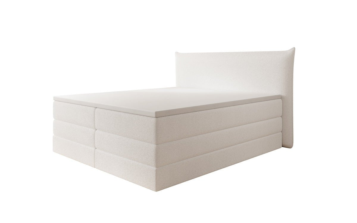 Box spring bed Liana with lift-up storage in teddy bouclé