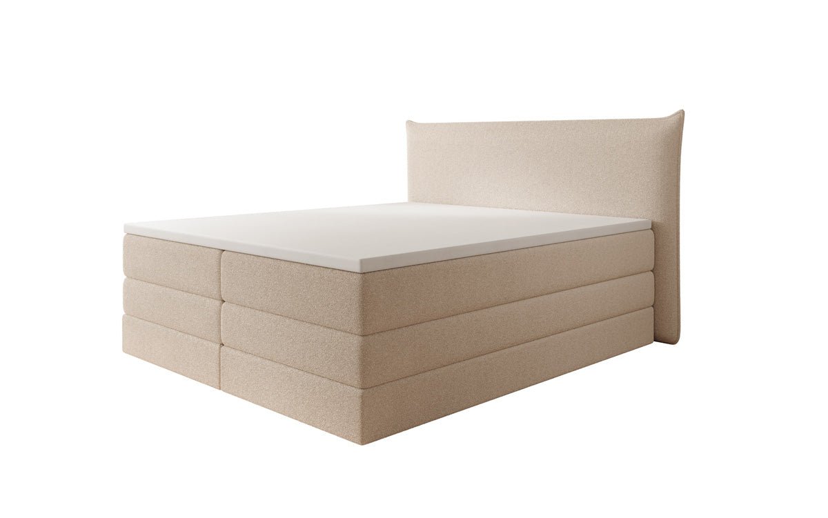Box spring bed Liana with lift-up storage in teddy bouclé