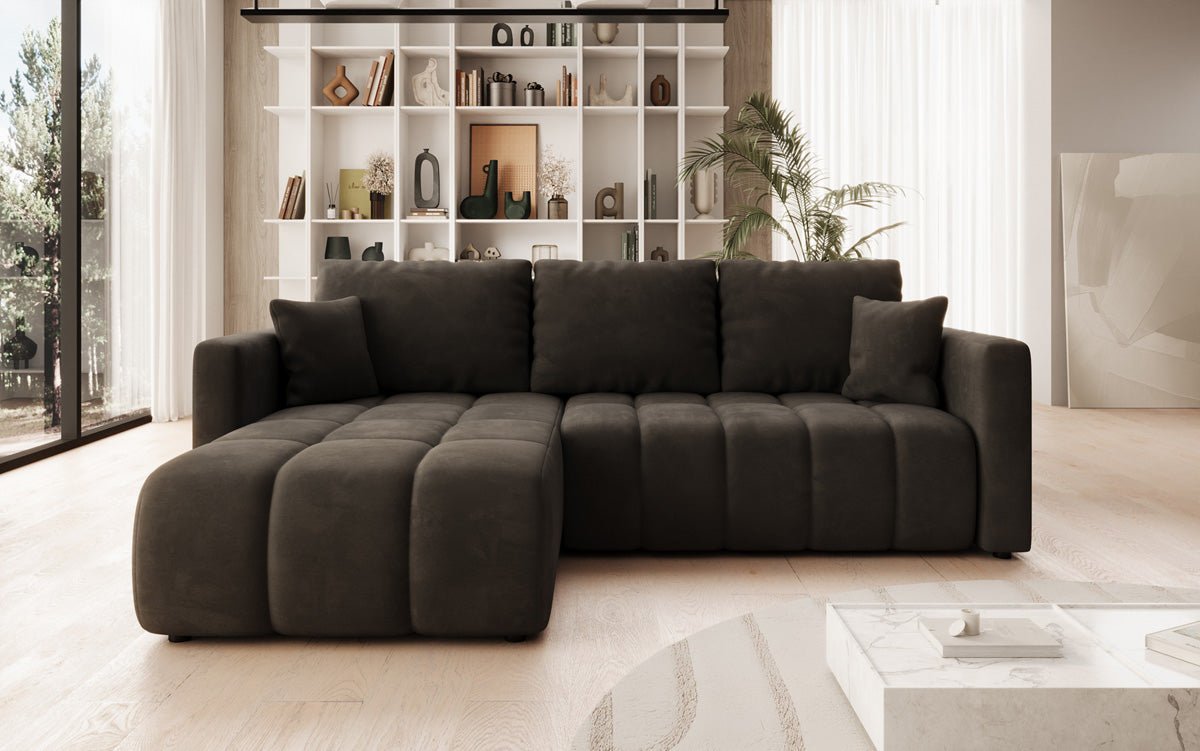 Designer sofa Beatrice L with sleeping and folding function in velvet