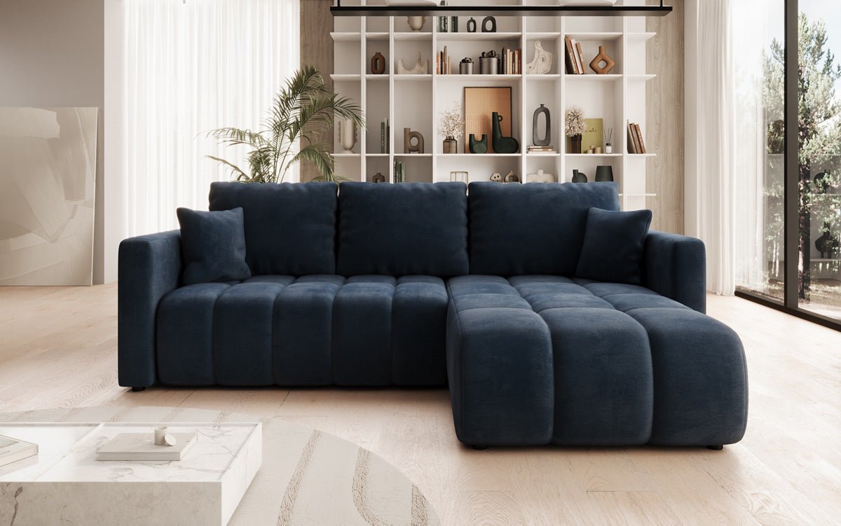 Designer sofa Beatrice L with sleeping and folding function in velvet