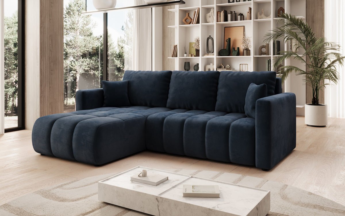 Designer sofa Beatrice L with sleeping and folding function in velvet