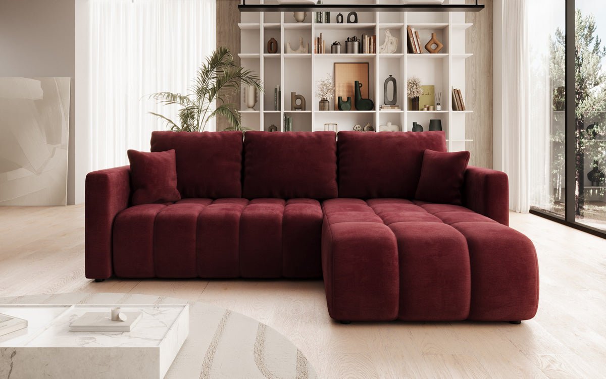 Designer sofa Beatrice L with sleeping and folding function in velvet