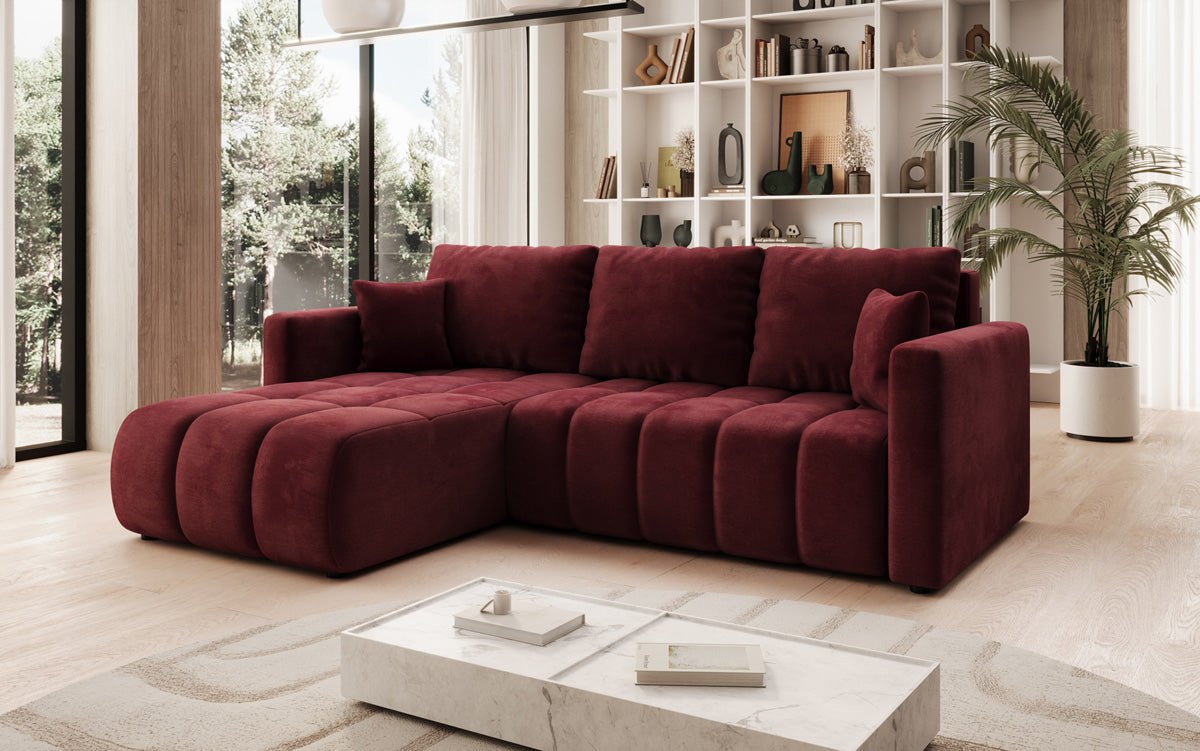 Designer sofa Beatrice L with sleeping and folding function in velvet
