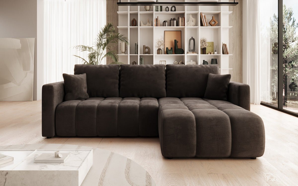 Designer sofa Beatrice L with sleeping and folding function in velvet