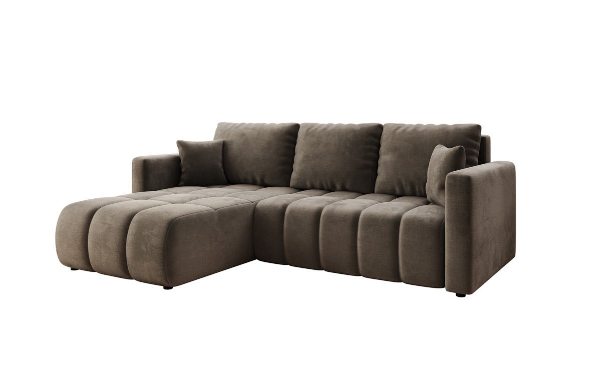 Designer sofa Beatrice L with sleeping and folding function in velvet