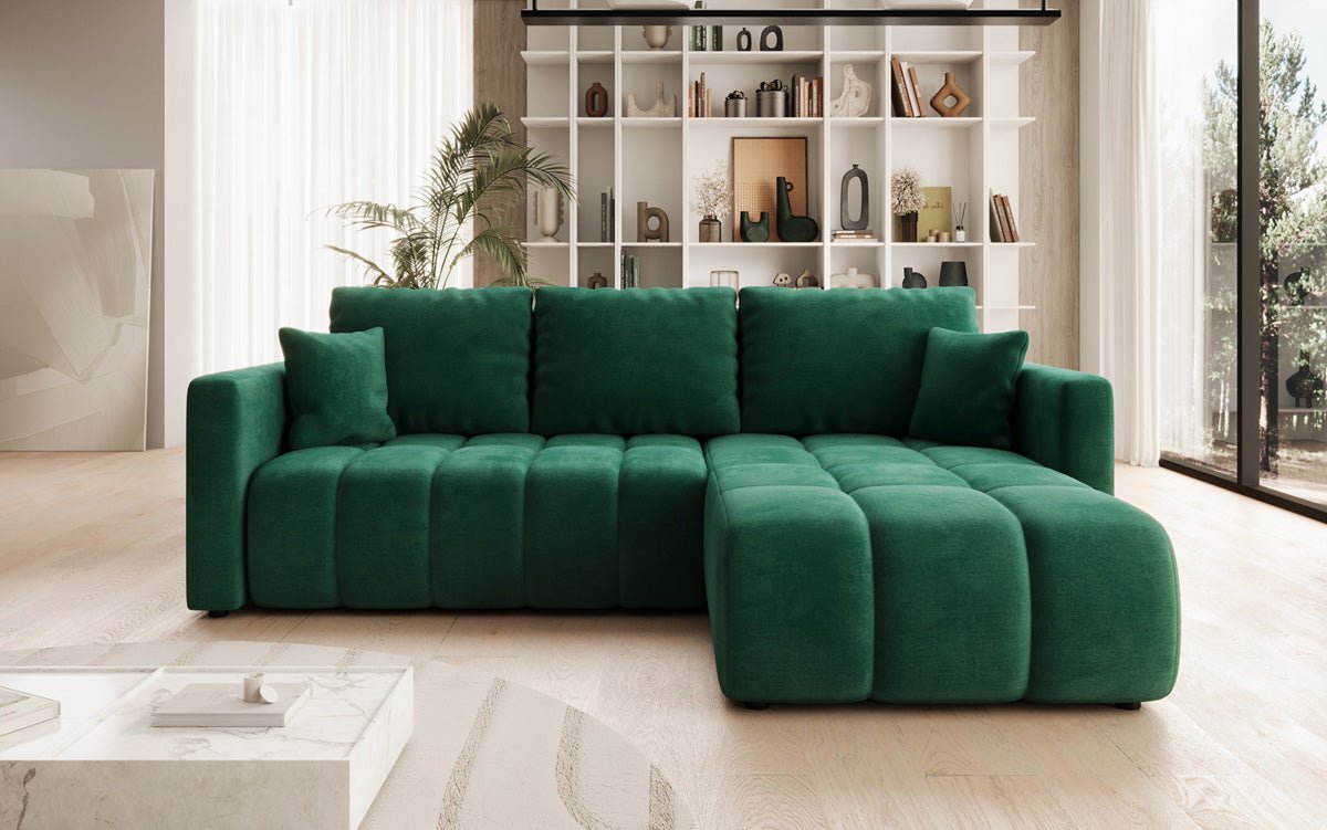 Designer sofa Beatrice L with sleeping and folding function in velvet