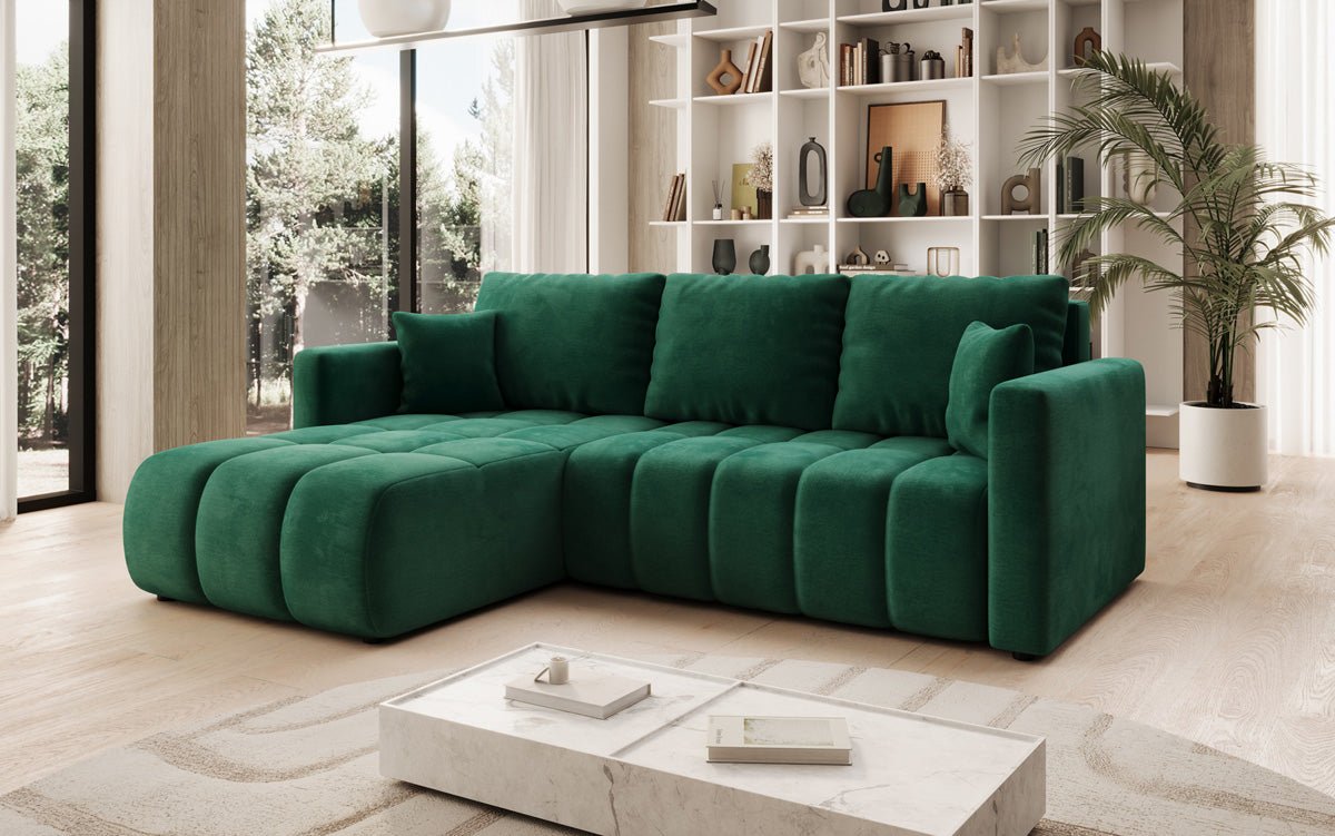 Designer sofa Beatrice L with sleeping and folding function in velvet