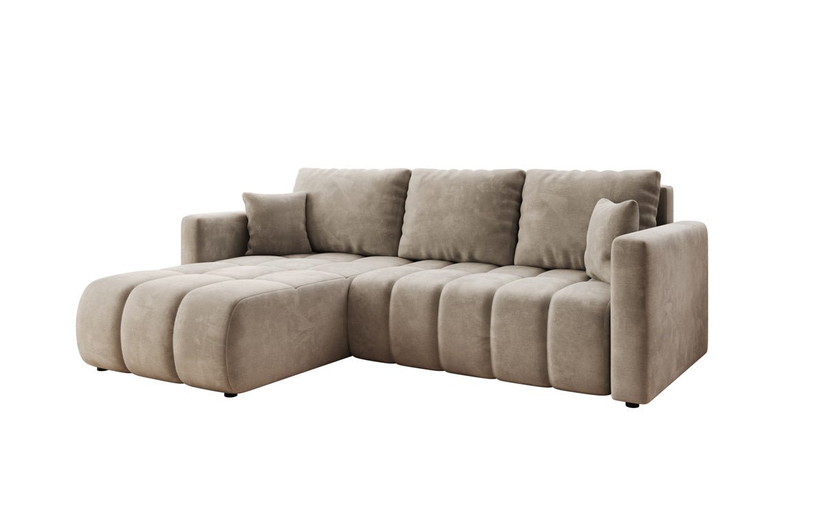 Designer sofa Beatrice L with sleeping and folding function in velvet