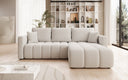 Designer corner sofa Beatrice with sleeping and fold-out function in bouclé