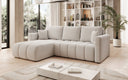 Designer corner sofa Beatrice with sleeping and fold-out function in bouclé