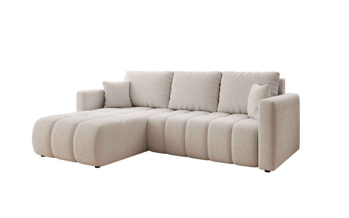 Designer sofa Beatrice L with sleeping and folding function in bouclé