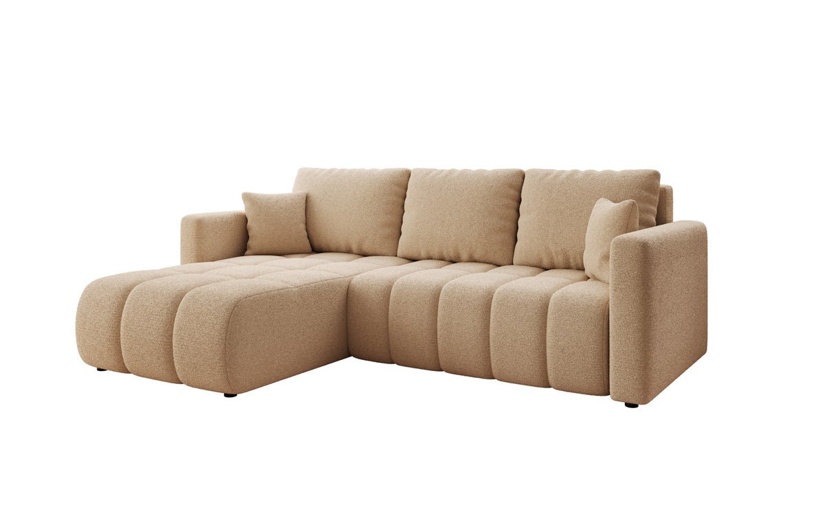 Designer sofa Beatrice L with sleeping and folding function in bouclé