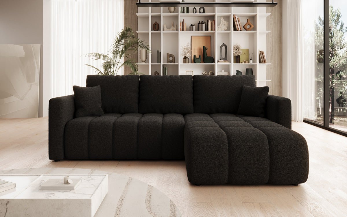 Designer sofa Beatrice L with sleeping and folding function in bouclé