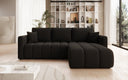 Designer corner sofa Beatrice with sleeping and fold-out function in bouclé