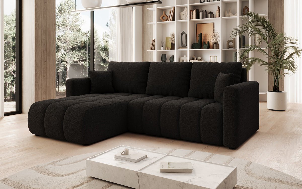 Designer sofa Beatrice L with sleeping and folding function in bouclé