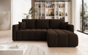 Designer corner sofa Beatrice with sleeping and fold-out function in bouclé