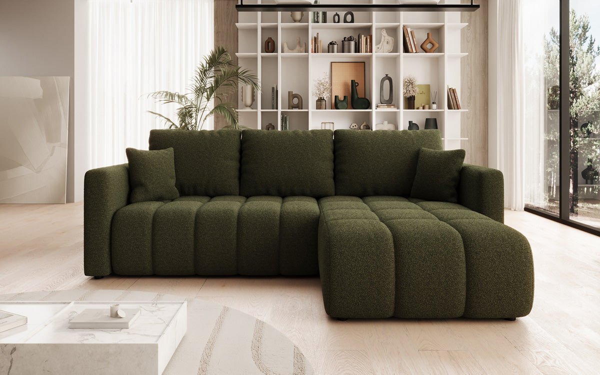 Designer sofa Beatrice L with sleeping and folding function in bouclé