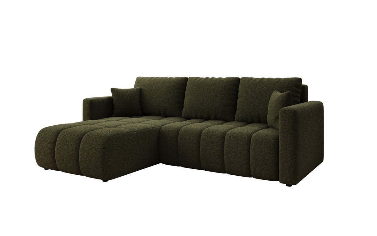Designer sofa Beatrice L with sleeping and folding function in bouclé