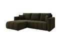 Designer corner sofa Beatrice with sleeping and fold-out function in bouclé