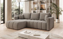 Designer corner sofa Beatrice with sleeping and fold-out function in bouclé