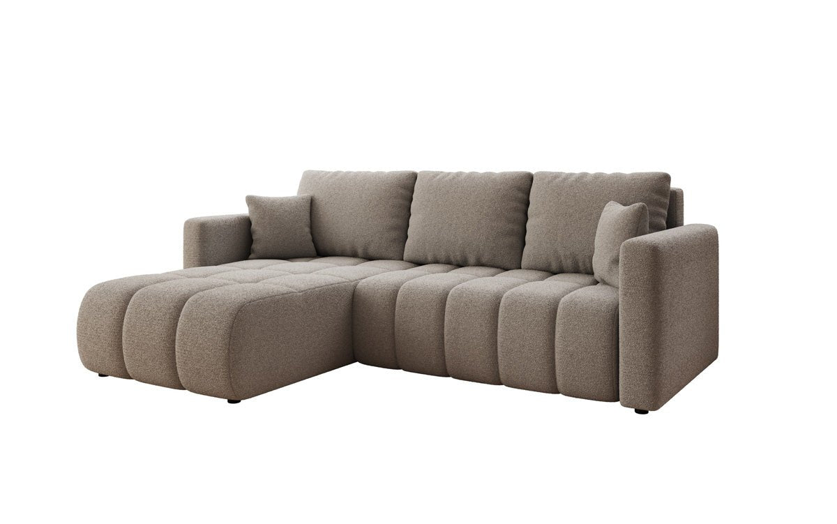 Designer sofa Beatrice L with sleeping and folding function in bouclé