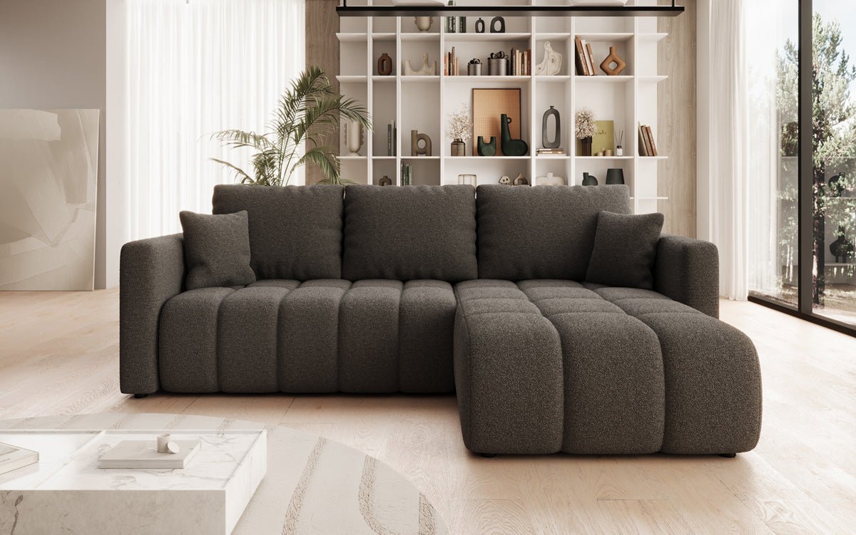Designer sofa Beatrice L with sleeping and folding function in bouclé