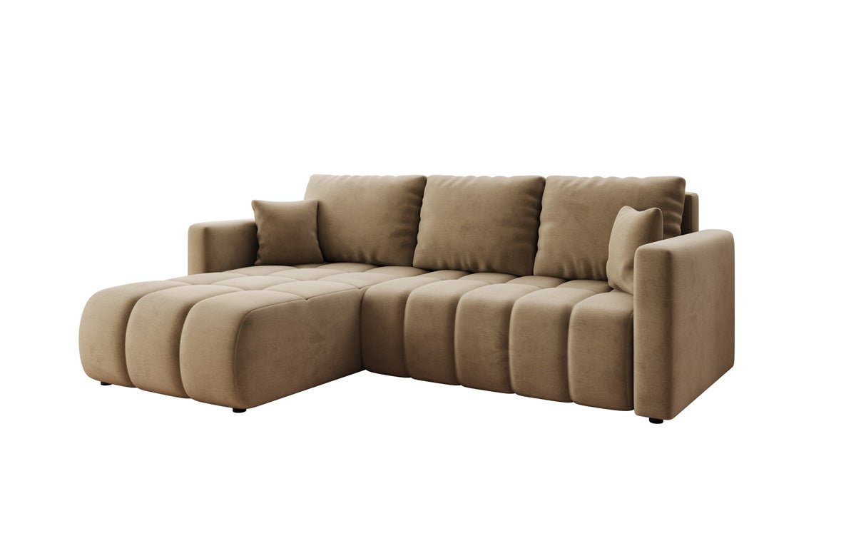 Designer sofa Beatrice L with sleeping and folding function in velvet