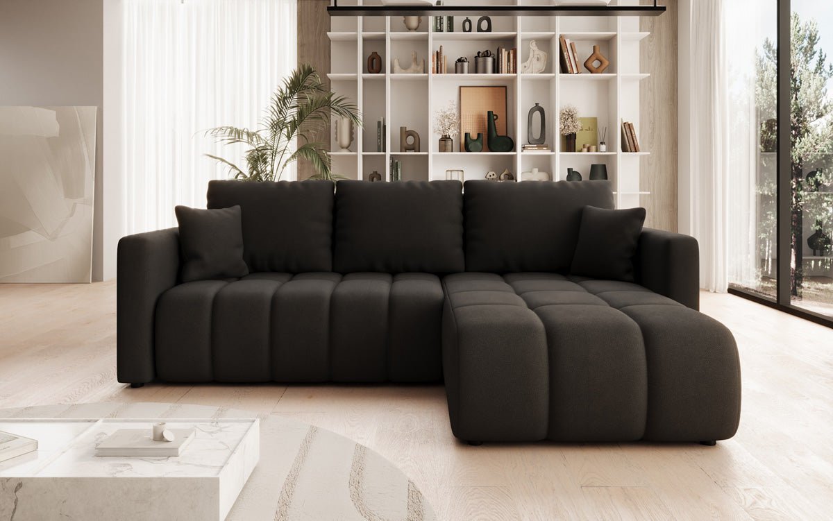 Designer sofa Beatrice L with sleeping and folding function in fabric