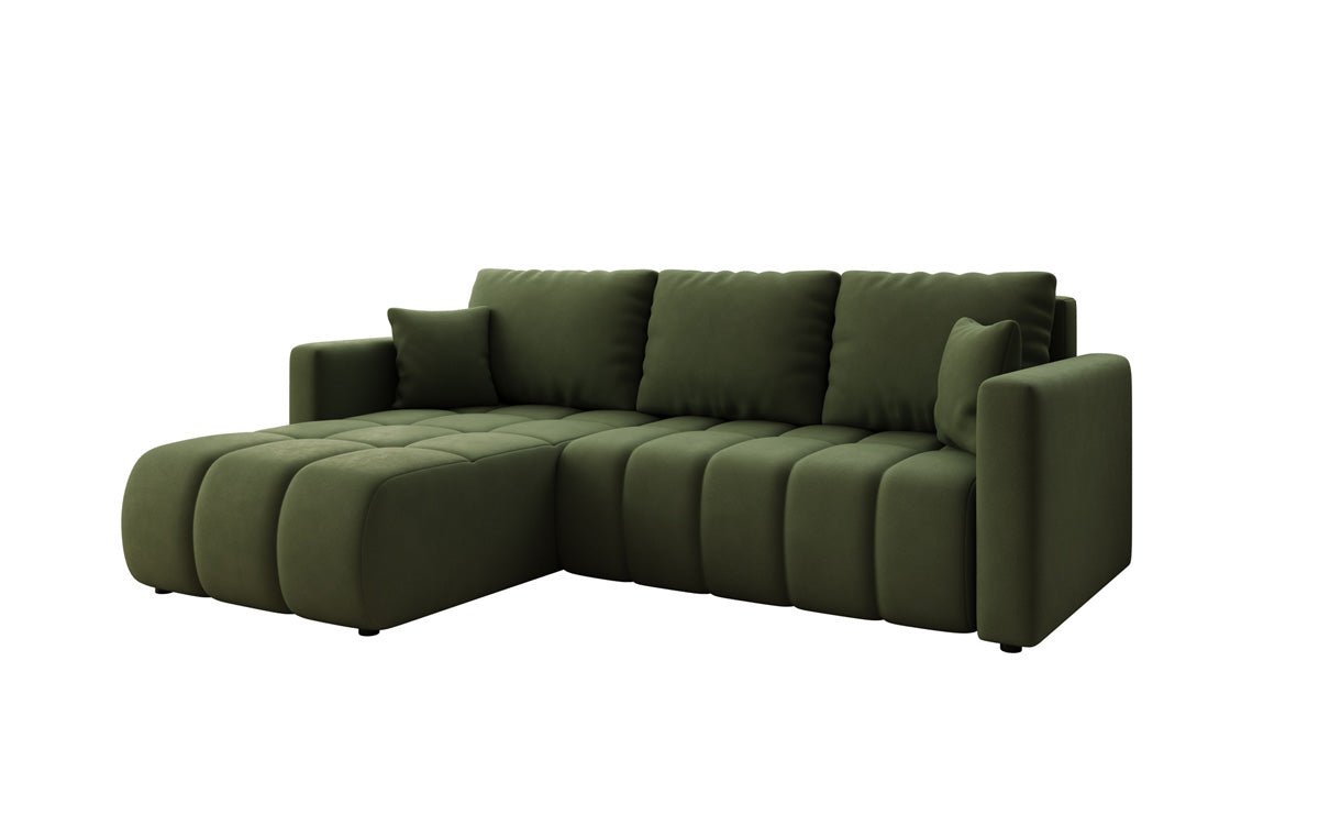 Designer sofa Beatrice L with sleeping and folding function in fabric