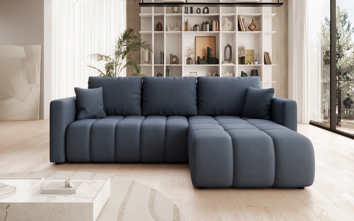Designer sofa Beatrice L with sleeping and folding function in fabric