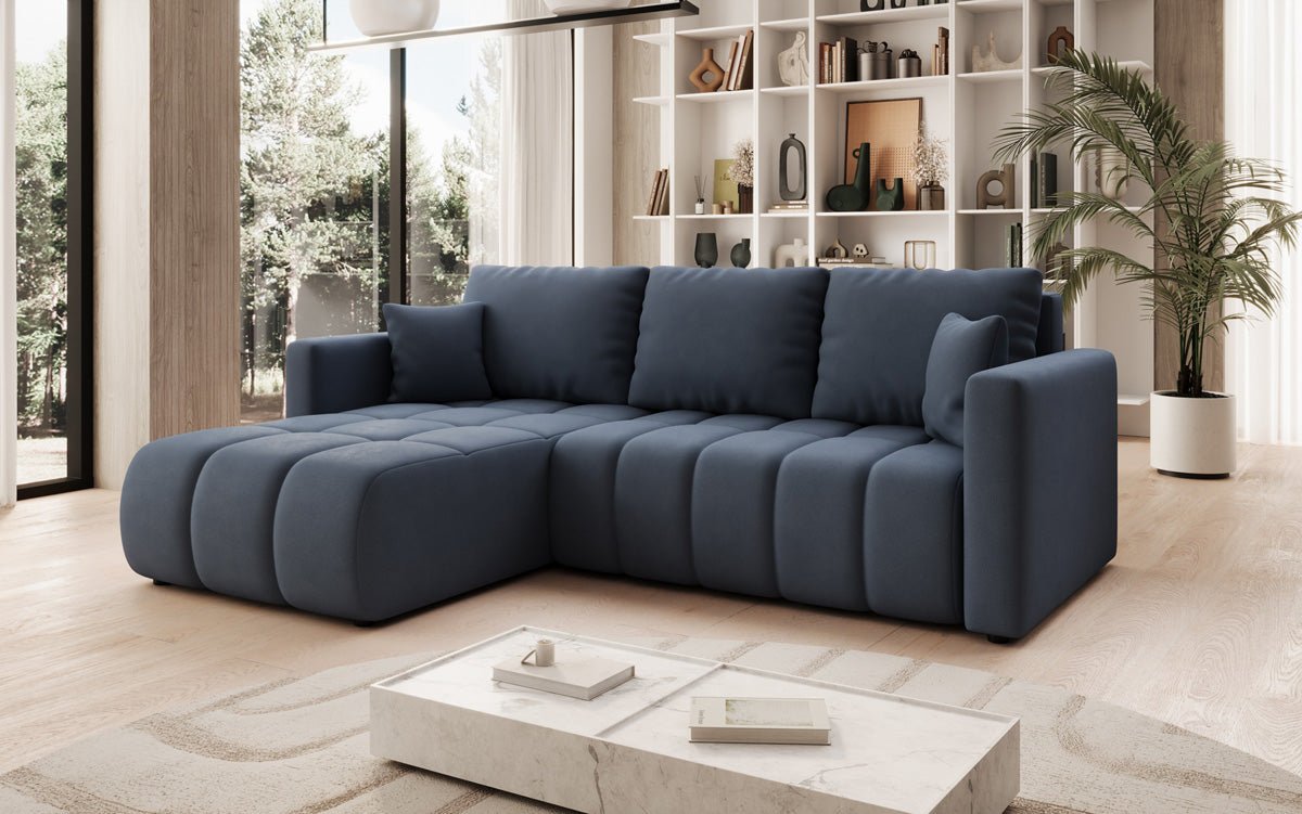 Designer sofa Beatrice L with sleeping and folding function in fabric