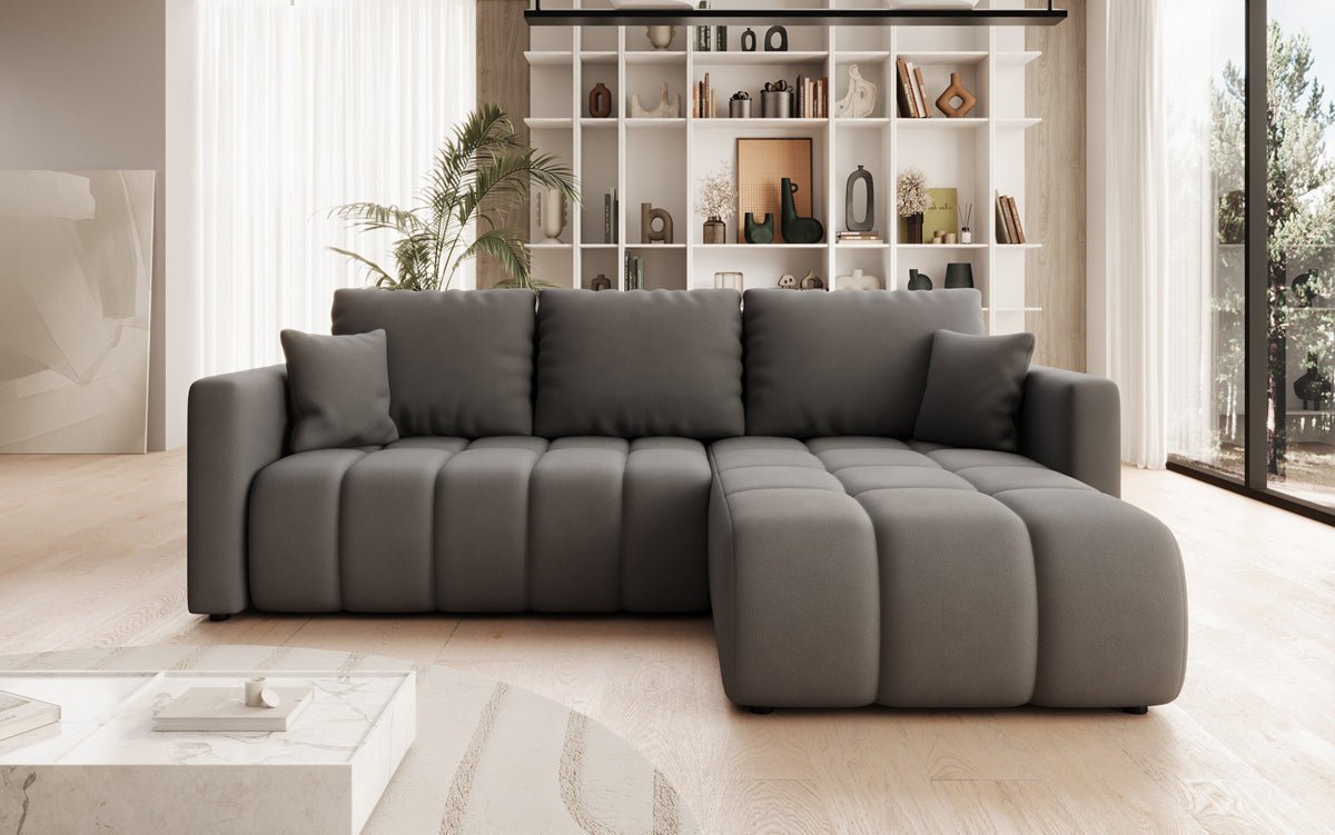 Designer sofa Beatrice L with sleeping and folding function in fabric