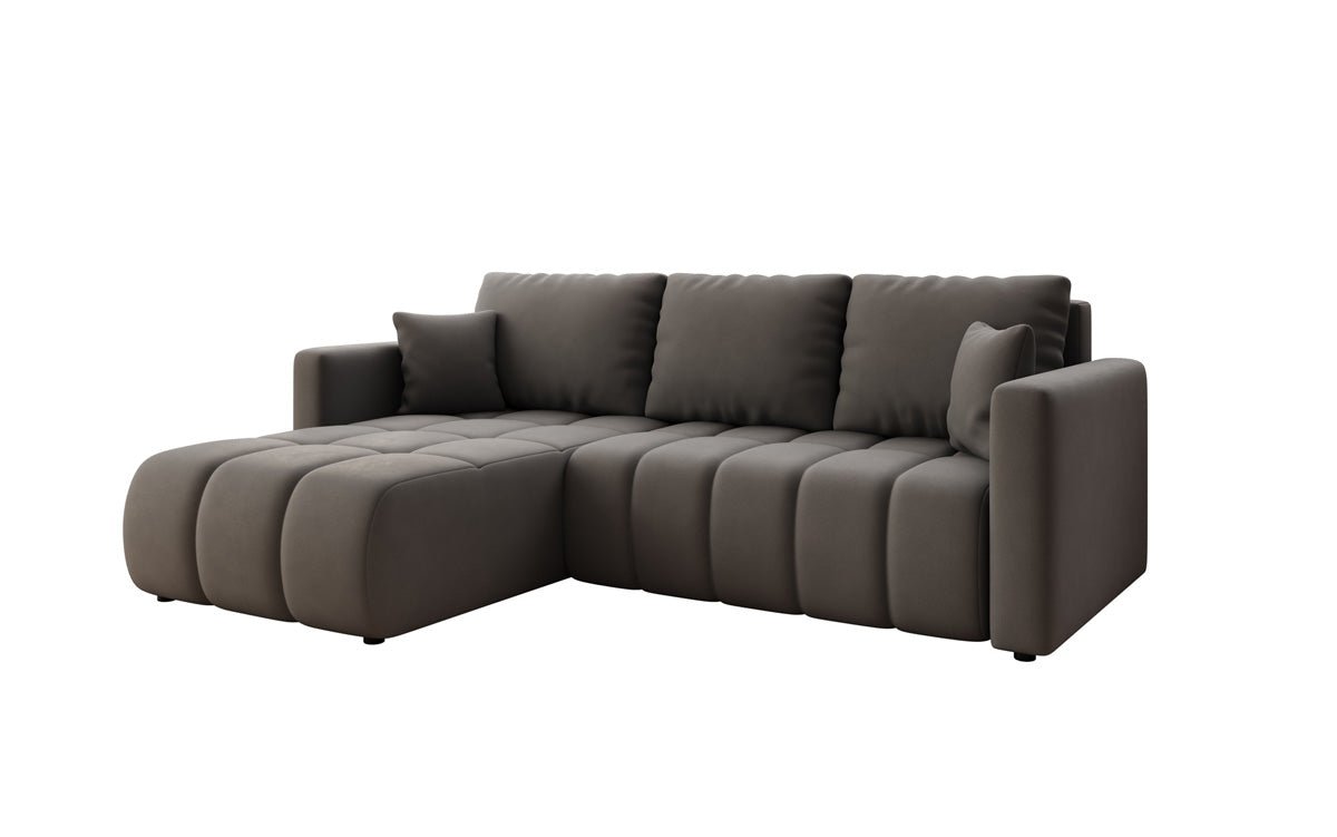 Designer sofa Beatrice L with sleeping and folding function in fabric