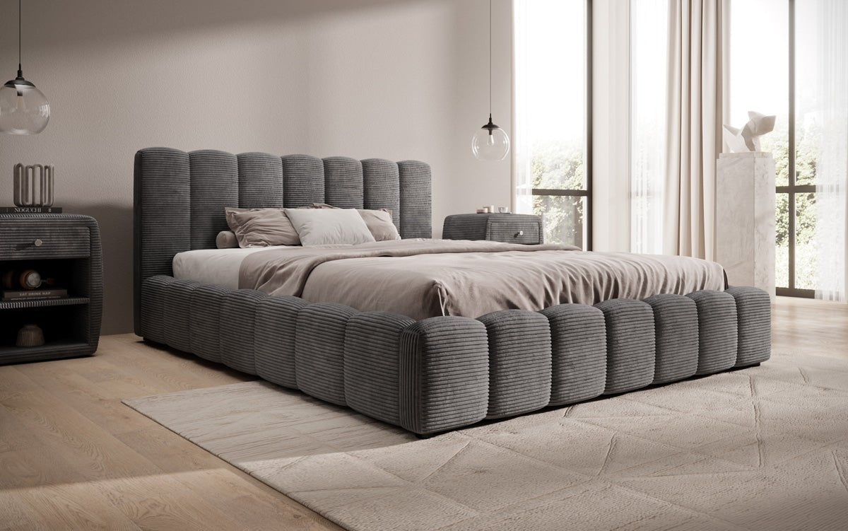 Designer Polsterbett Nuveo in Cord mit Stauraum
