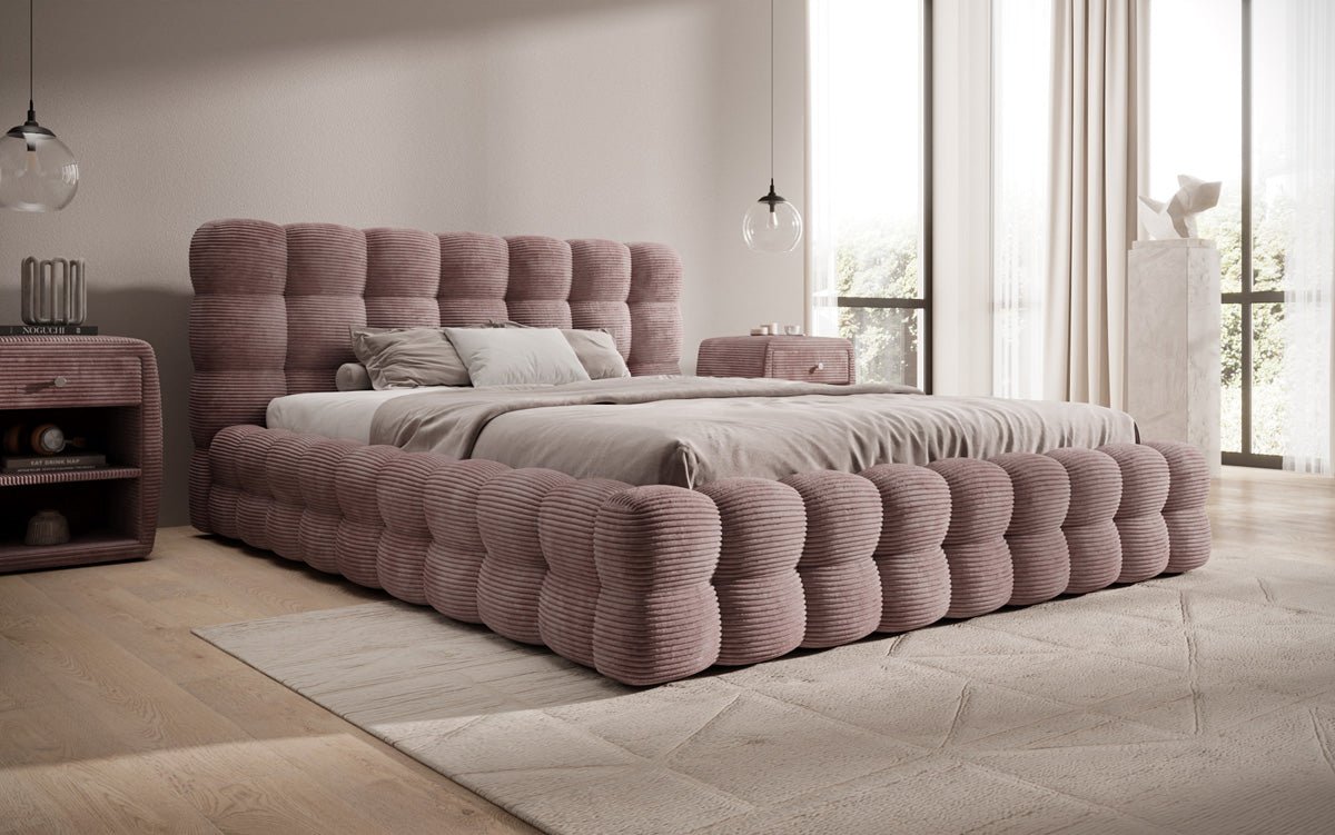 Designer Upholstered Bed Calimo in Corduroy with Storage Space