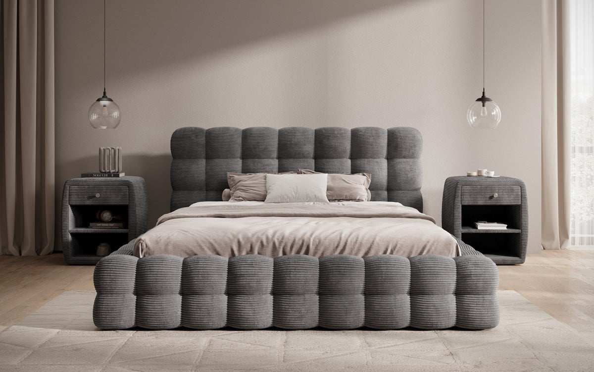 Designer Upholstered Bed Calimo in Corduroy with Storage Space