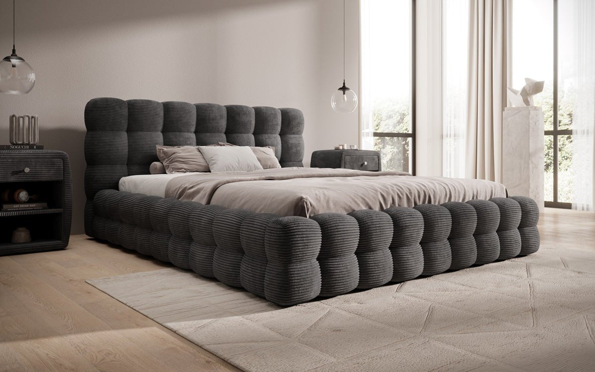 Designer Upholstered Bed Calimo in Corduroy with Storage Space