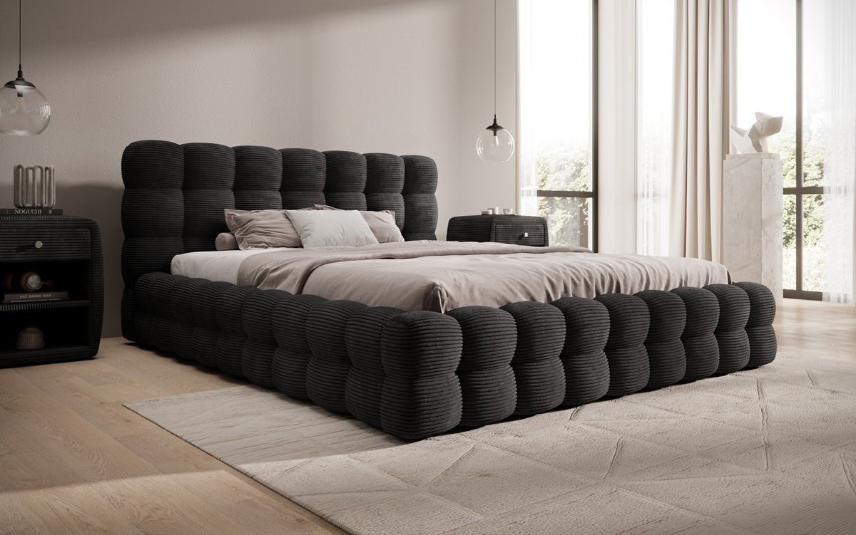 Designer Upholstered Bed Calimo in Corduroy with Storage Space
