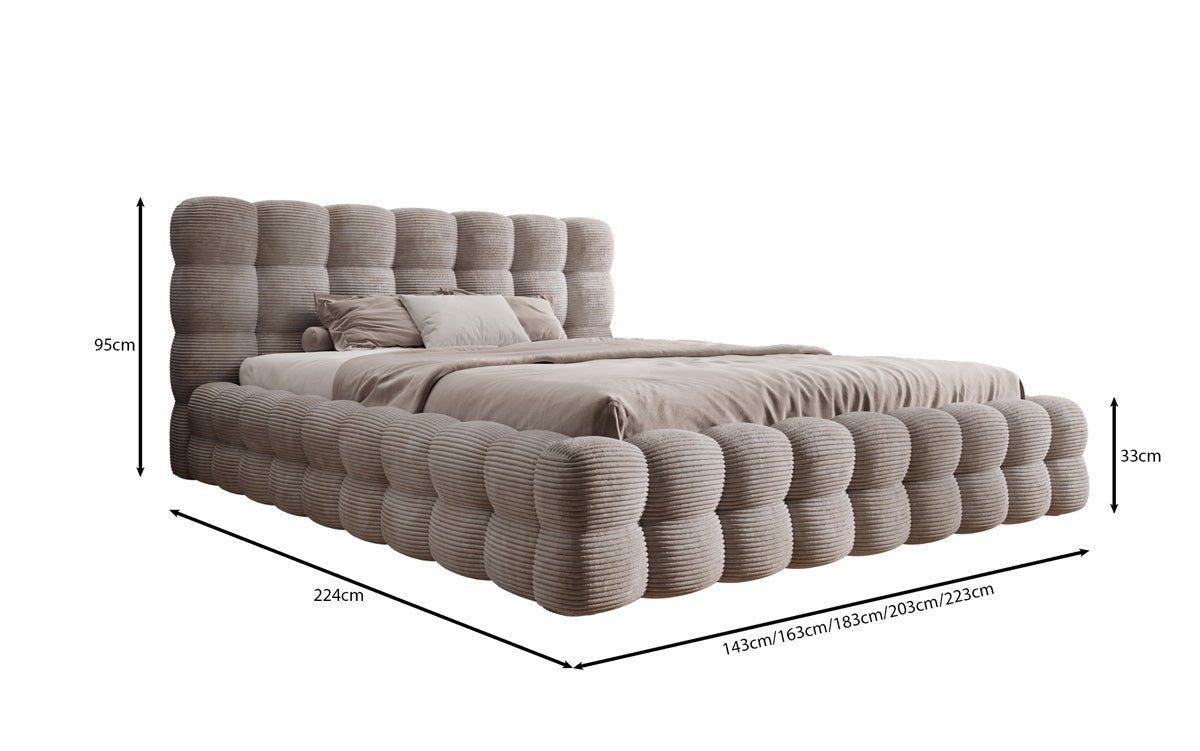 Designer Upholstered Bed Calimo in Corduroy with Storage Space