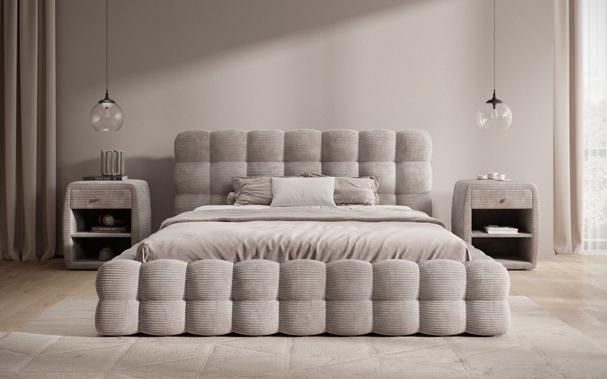Designer Upholstered Bed Calimo in Corduroy with Storage Space