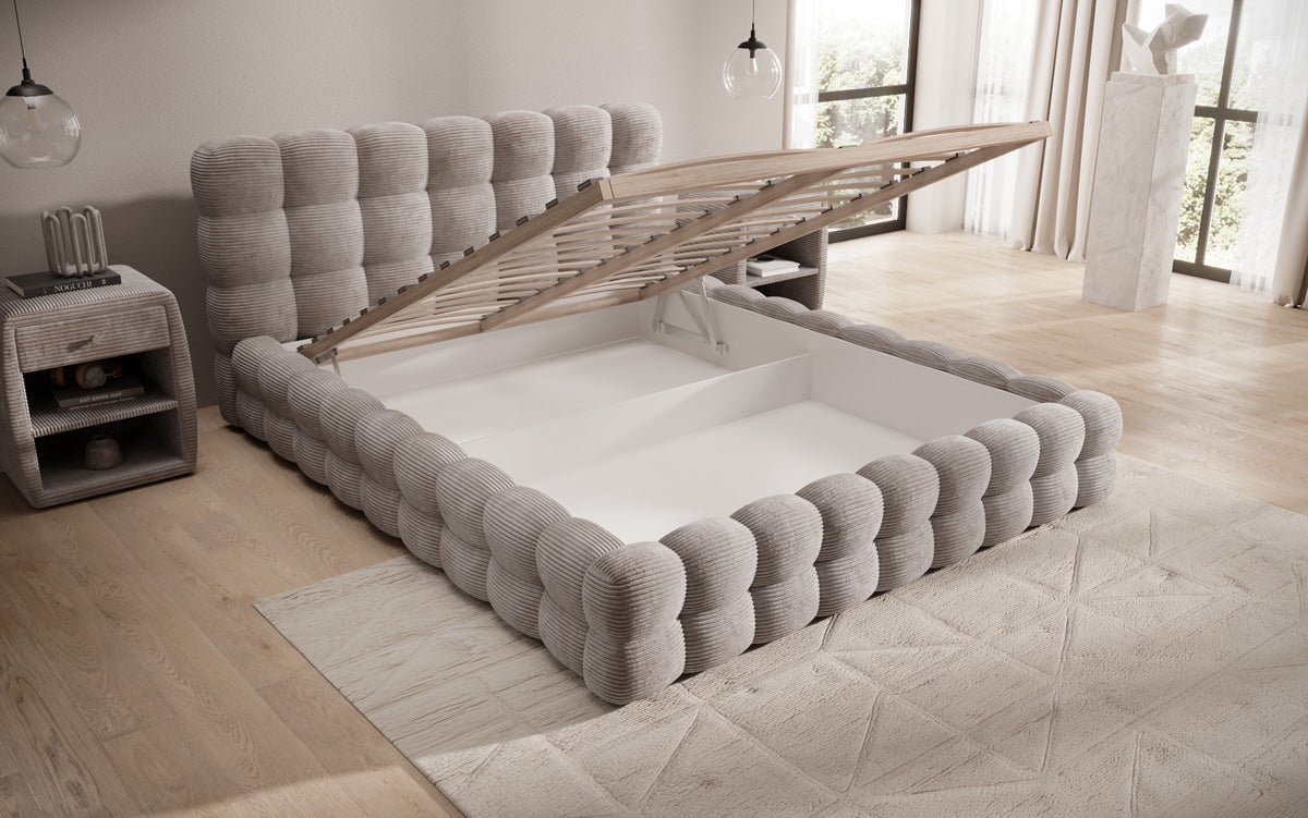 Designer Upholstered Bed Calimo in Corduroy with Storage Space