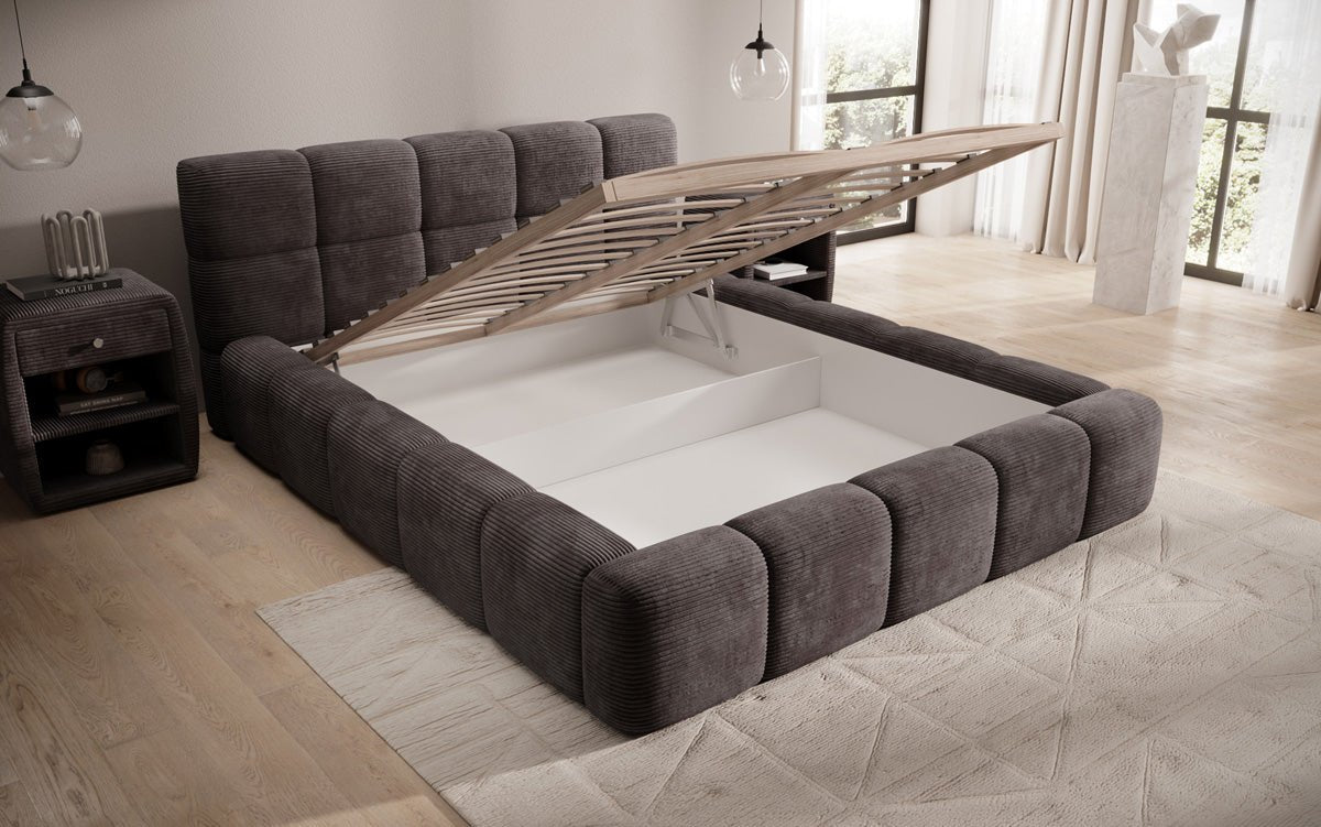 Designer Upholstered Bed Nox in Corduroy with Storage
